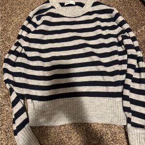 Sonoma Women's Navy and Gray Striped Sweater